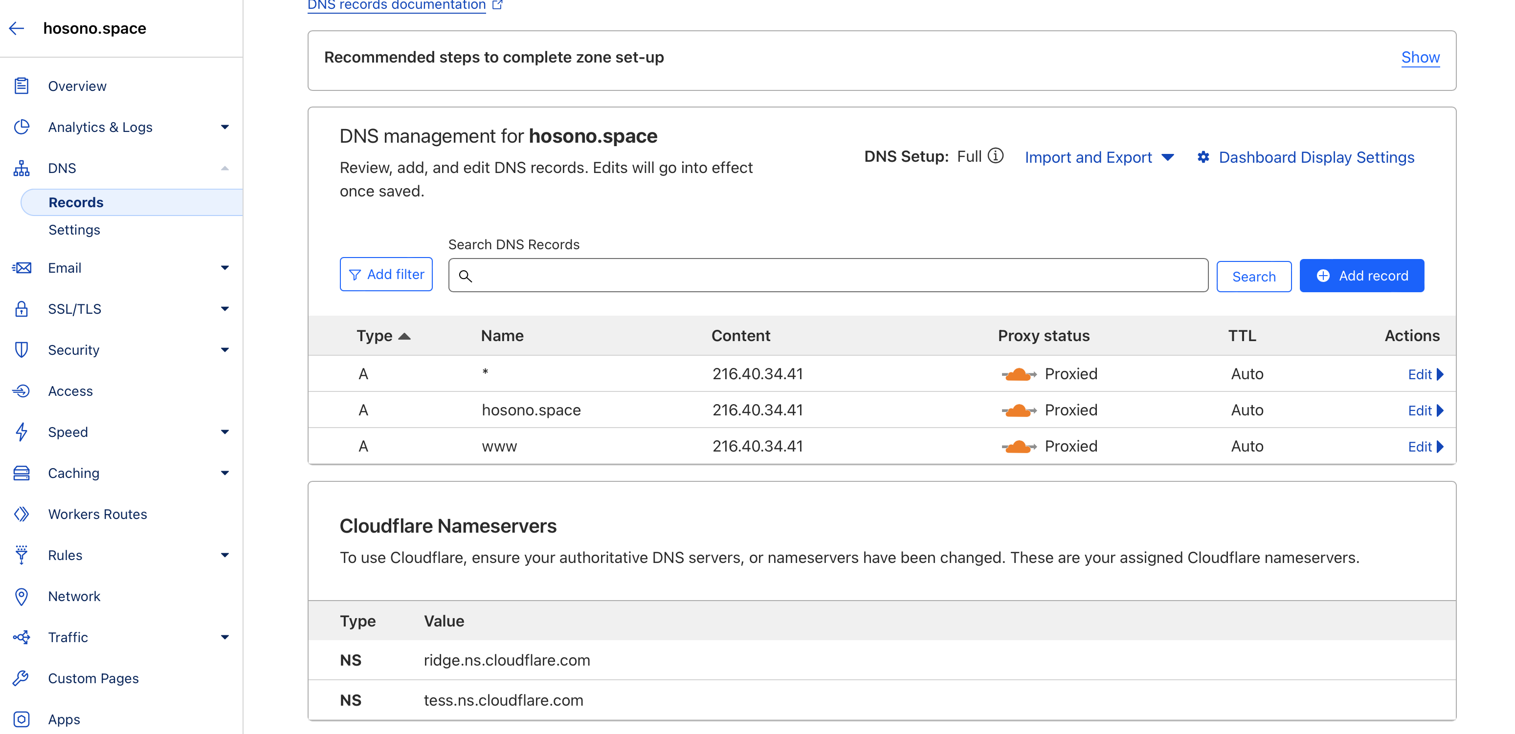 Cloudflare add DNS records for domain