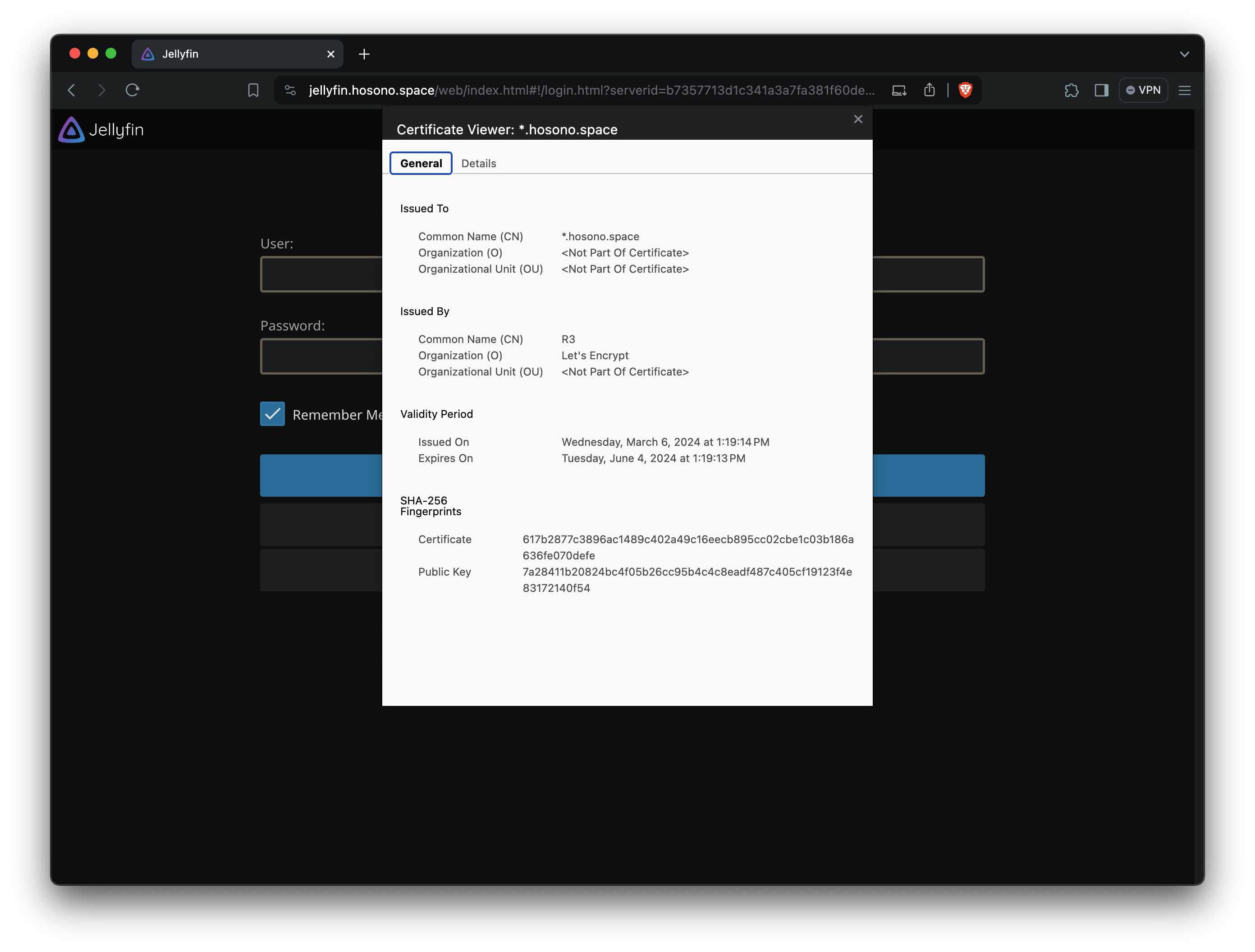 Shown SSL Cert on jellyfin