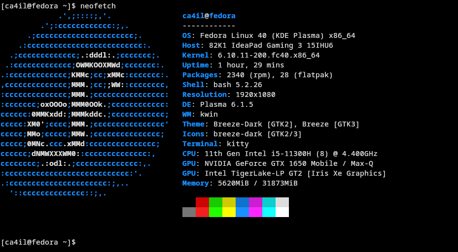 fedora plasma 40 - neofetch
